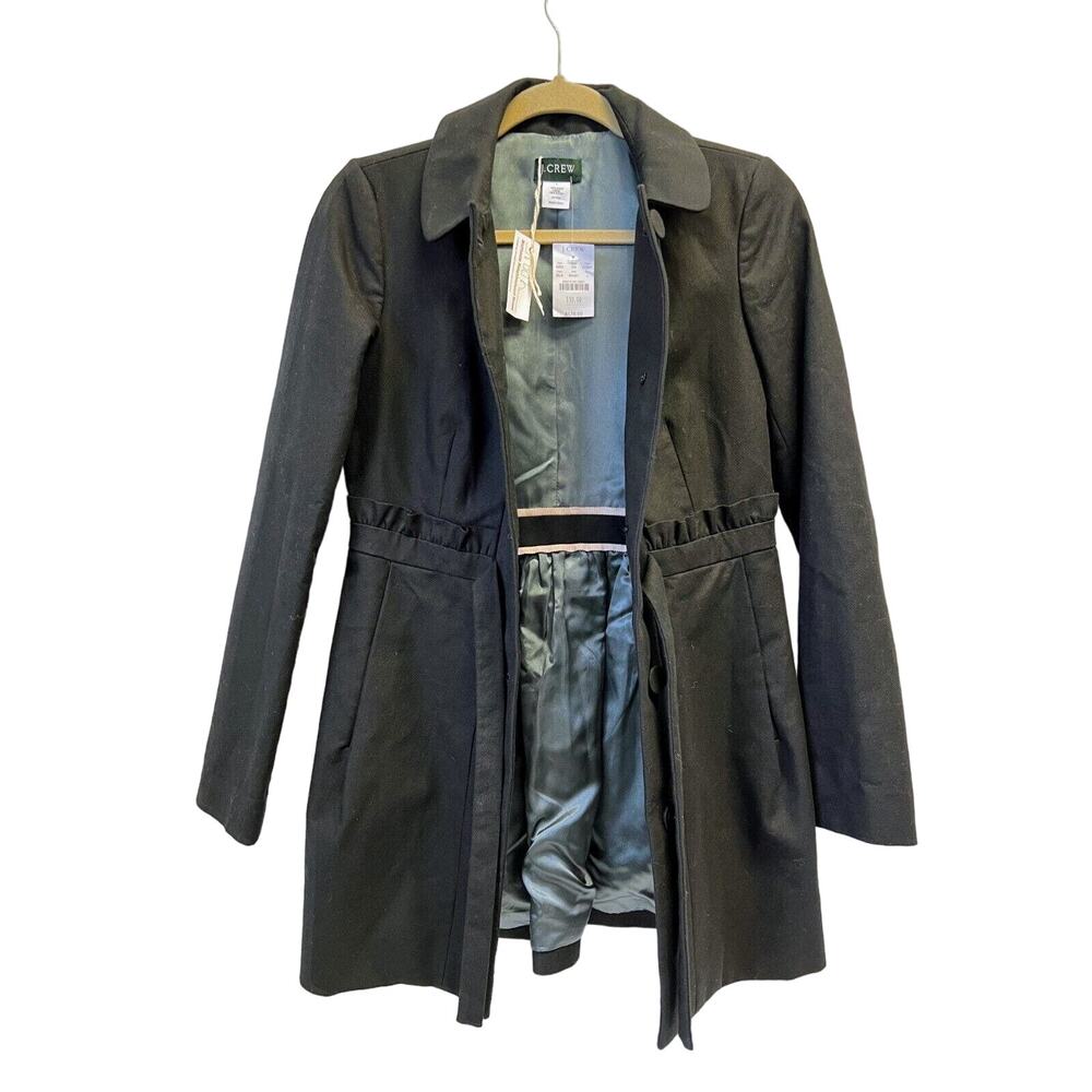 NWT J. Crew Black Trench Coat Size 2 MSRP $178